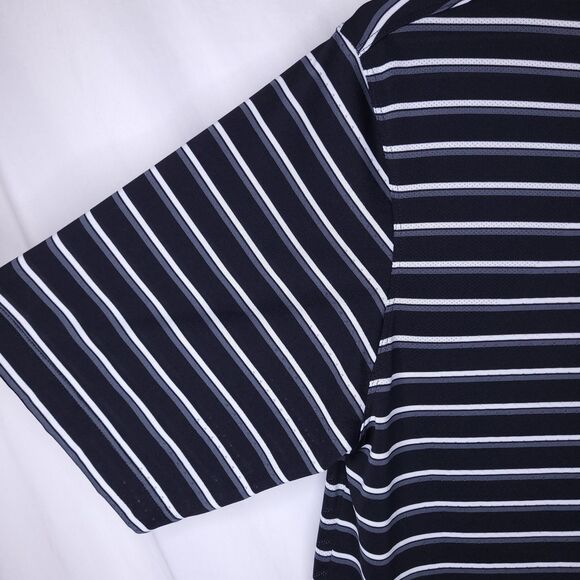 Nike Polo Shirt Mens Medium Striped Black, White Dri Fit Golf Swoosh - Picture 3 of 11
